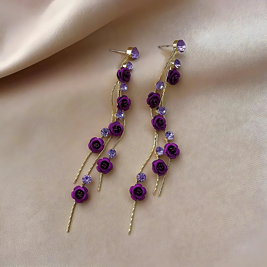 Floréa – Boucles d'oreilles dorées avec fleurs suspendues