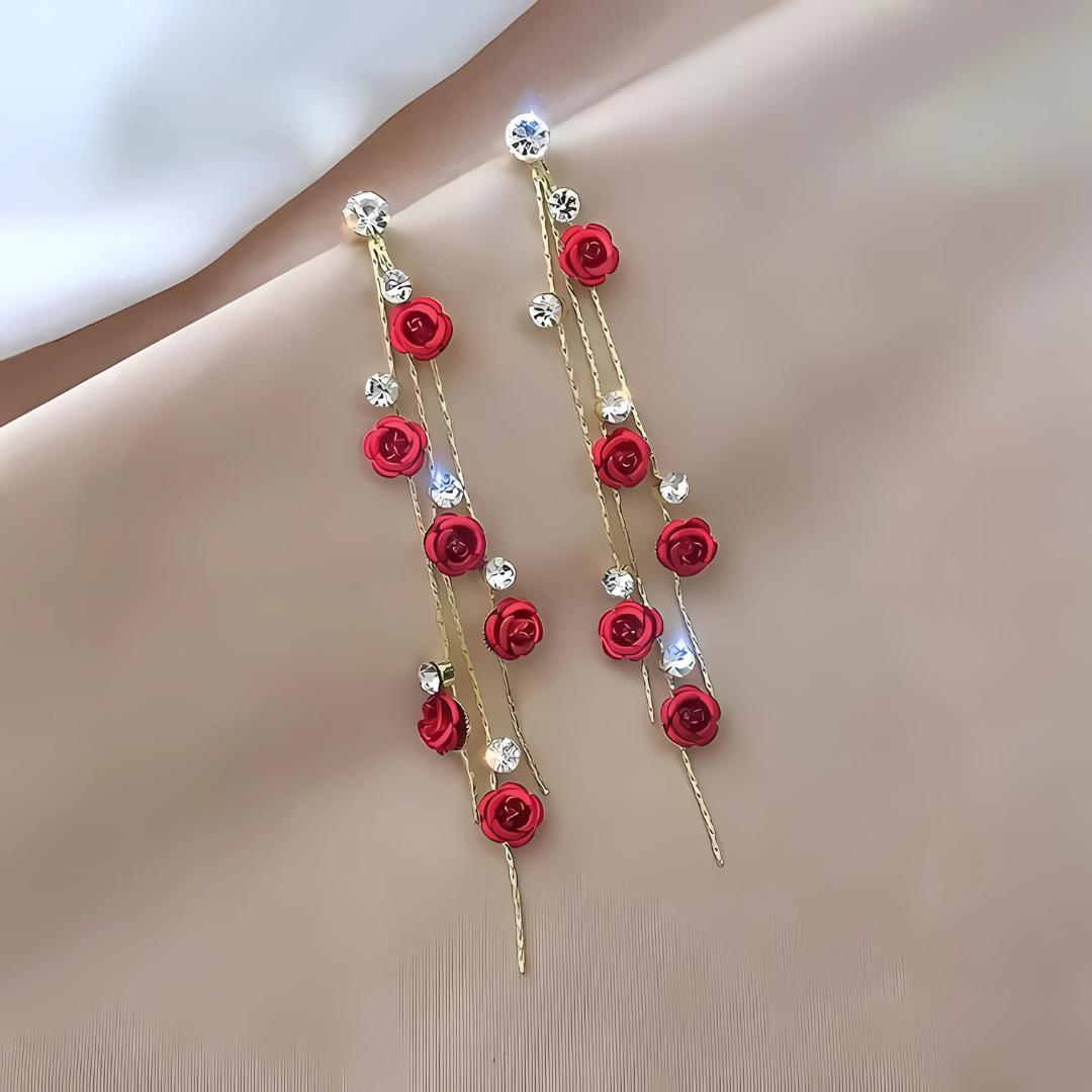 Floréa – Boucles d'oreilles dorées avec fleurs suspendues