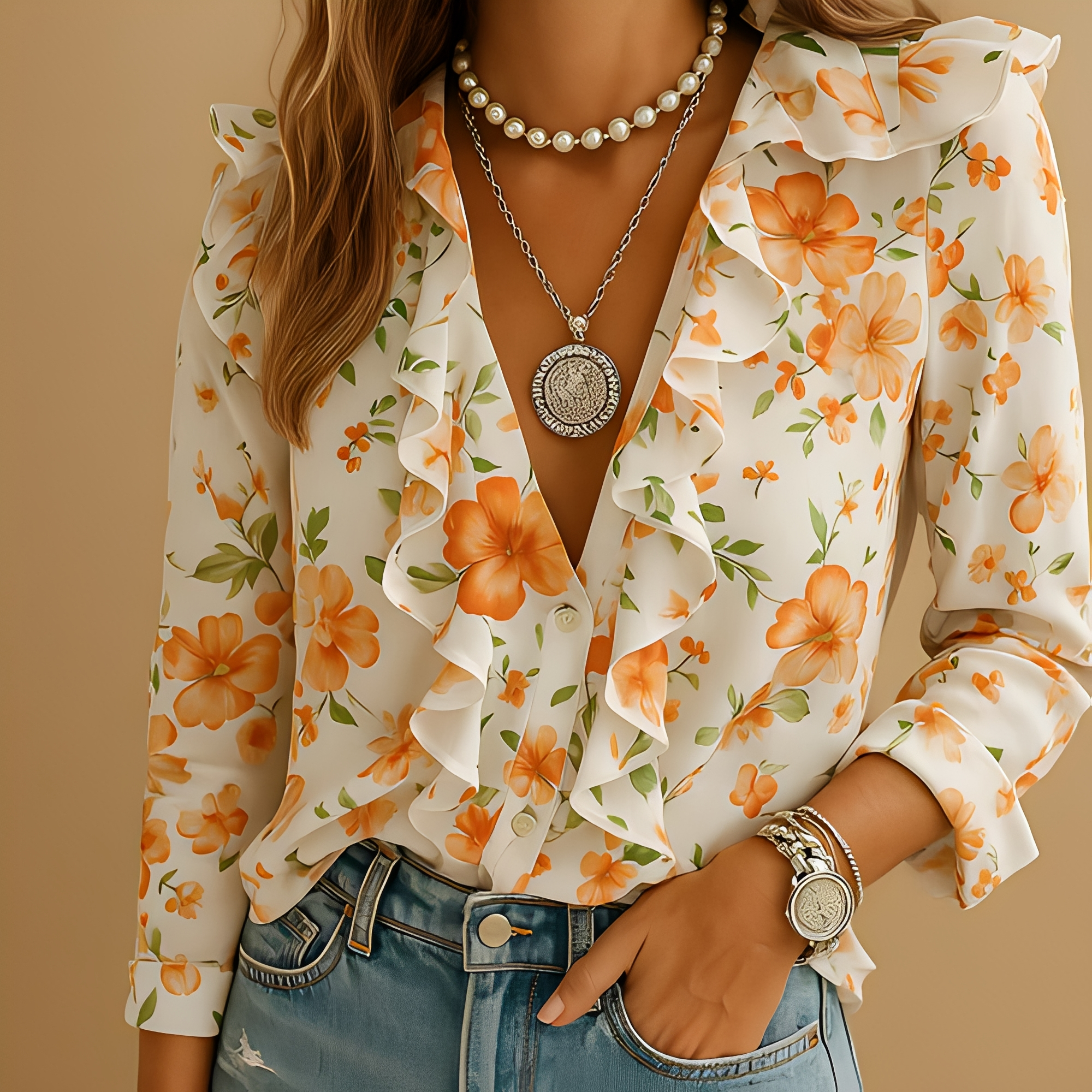 Aleida - Blouse élégante pour femmes avec manches longues et volants