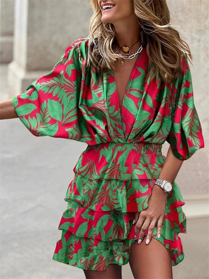 Liora – Robe à Fleurs avec Encolure en V et Volants