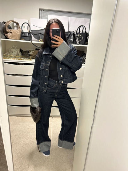 Clara – Ensemble en Denim avec Veste Trucker & Jean Taille Haute
