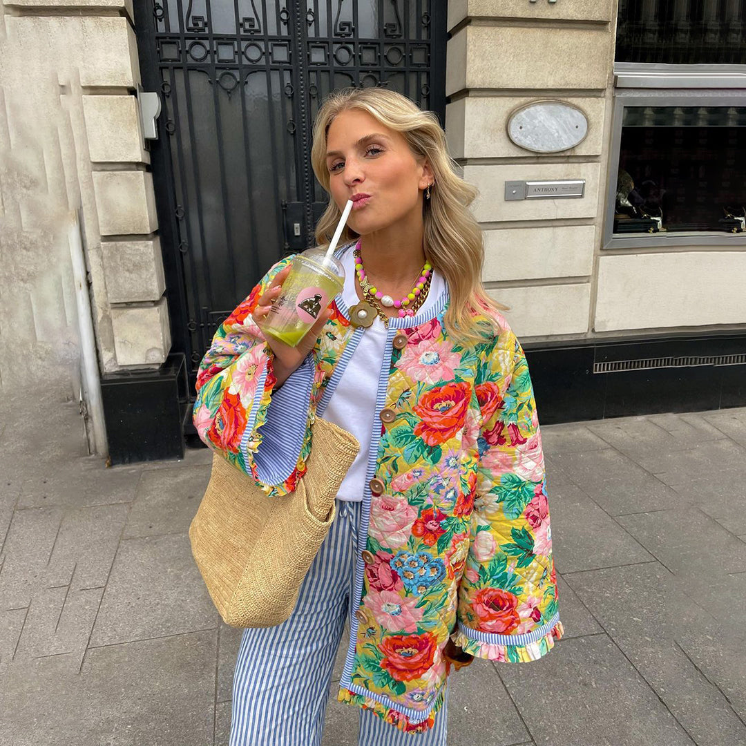 Elena – Blouson Matelassé avec Motif Floral