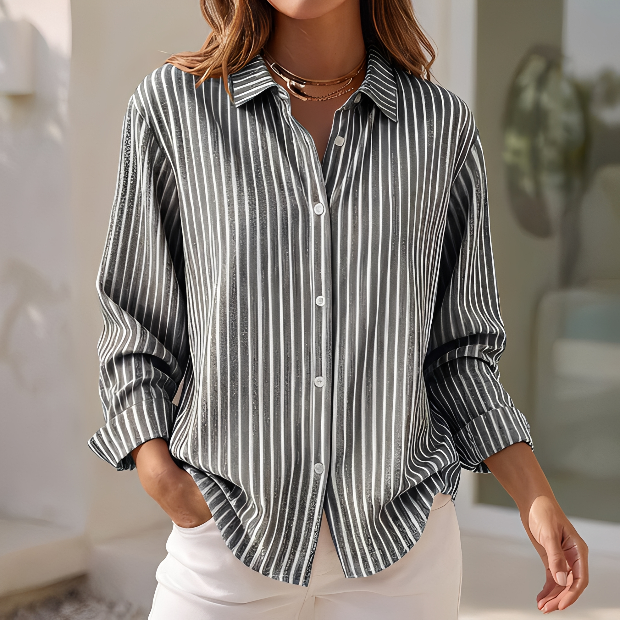 Lenna - Chemise d'été à rayures, coupe ample pour femme
