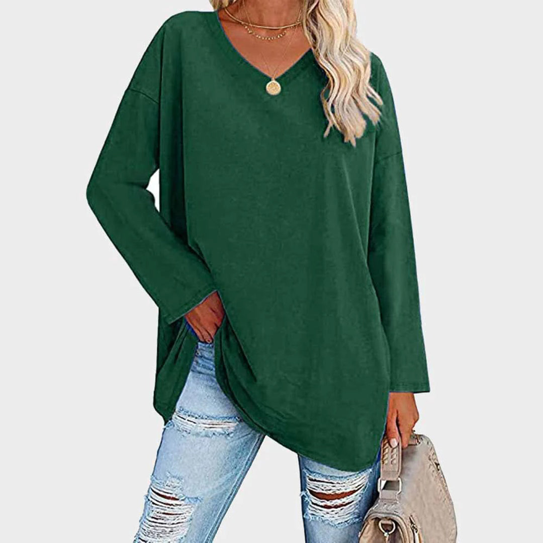 Ania - Chic V-Neck Blouse with Long Sleeves