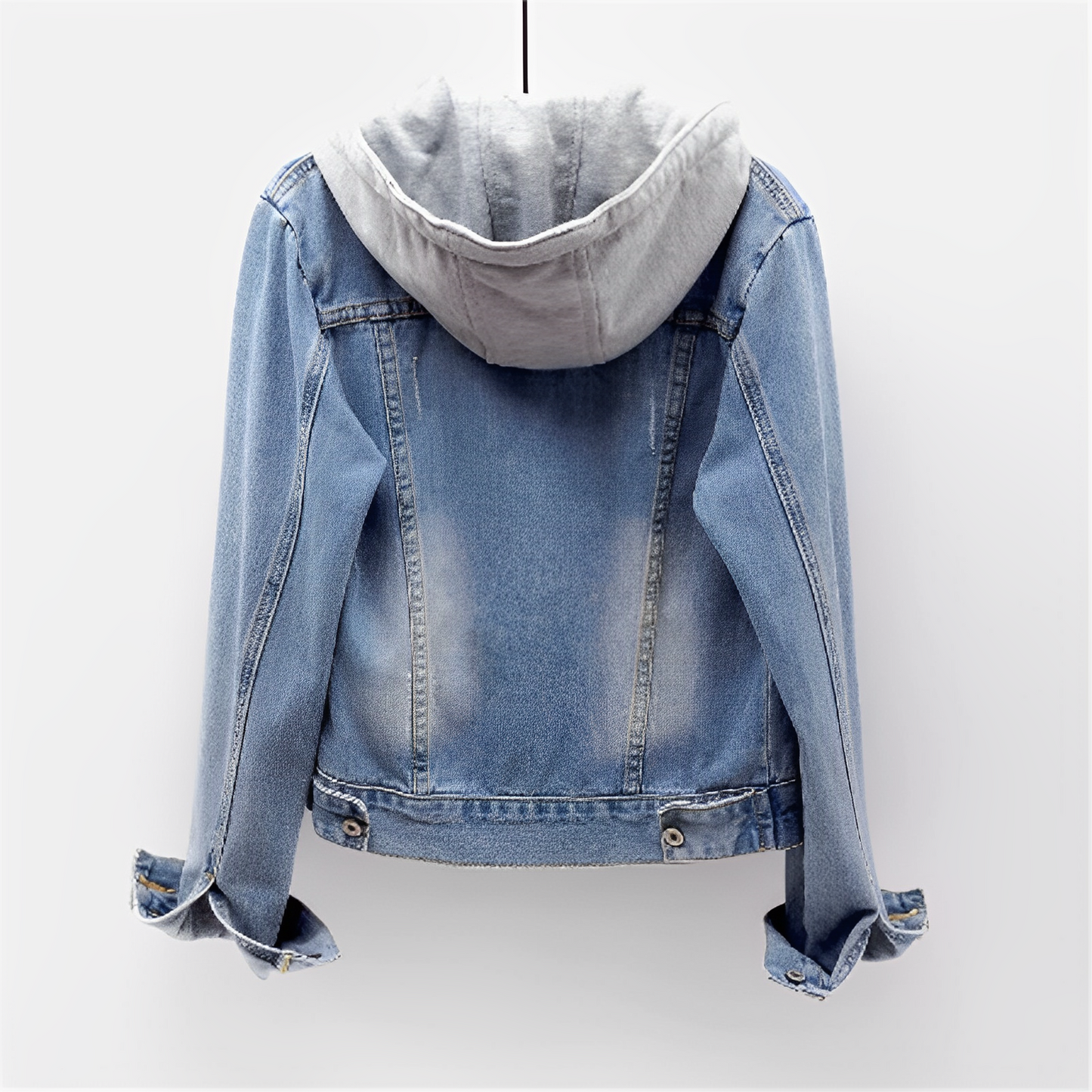 Adah - Long denim jacket with removable hood