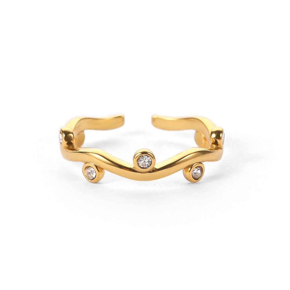 Willow – Bague feuille dorée avec zircon ajustable