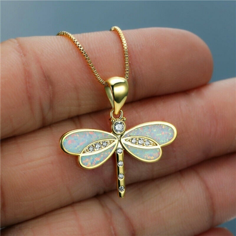 Siena – Collier avec libellule en or et opale