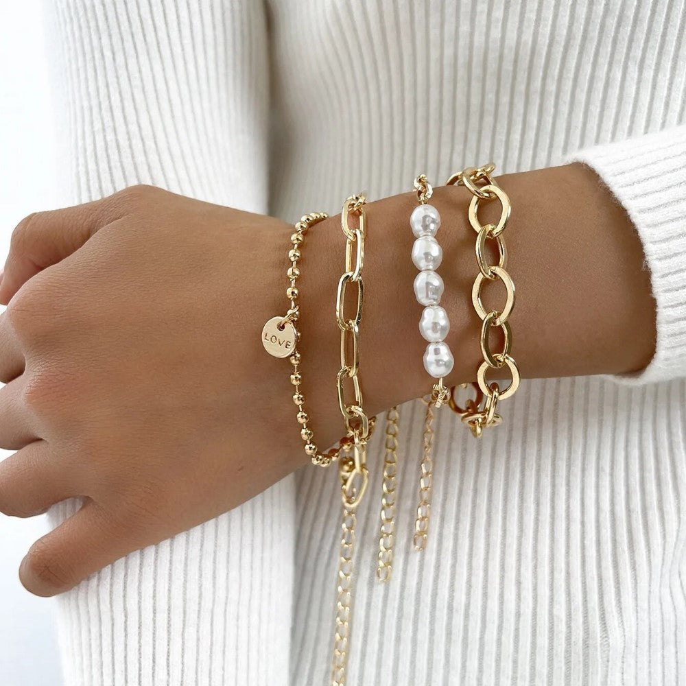 Ensemble de bracelet de perles dorées de 3 pièces - grand ensemble de chaînes