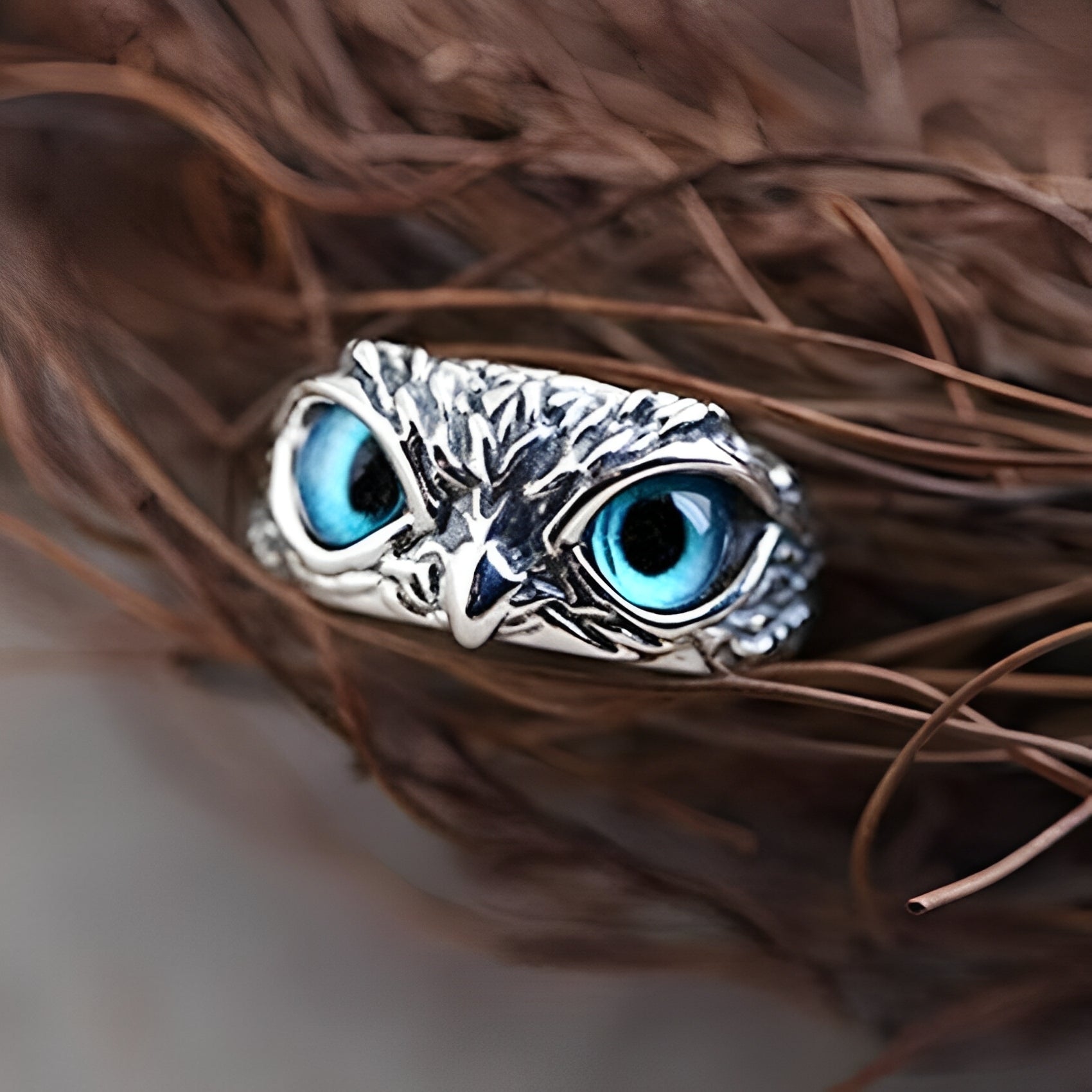 Brianna – Bague ajustable porte-bonheur avec hibou en argent et opale