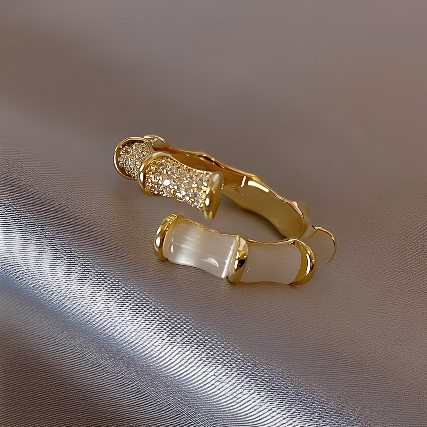 Lysiane – Bague ajustable en forme de bambou en or