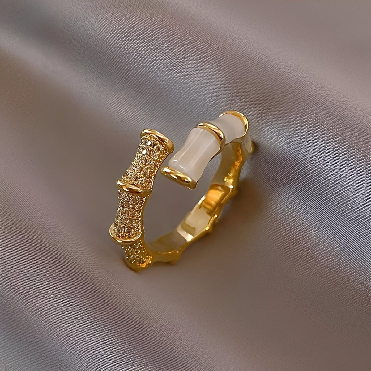 Lysiane – Bague ajustable en forme de bambou en or