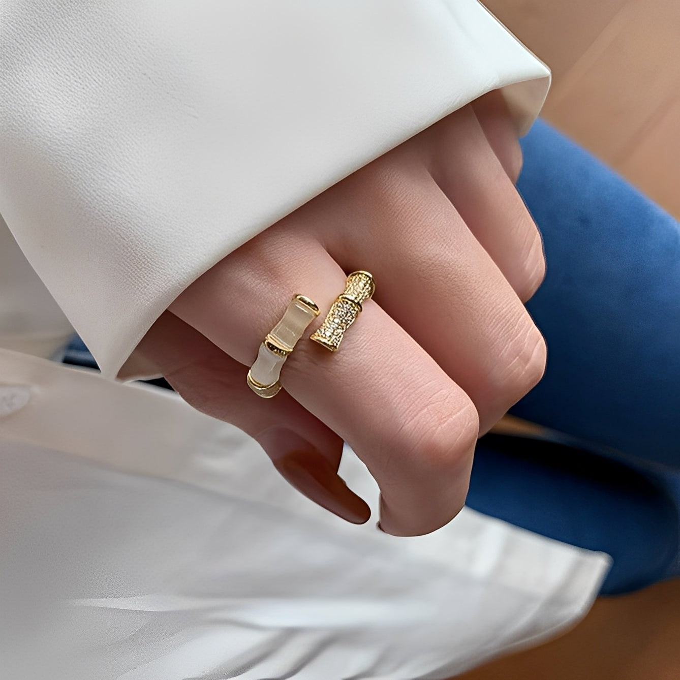 Lysiane – Bague ajustable en forme de bambou en or