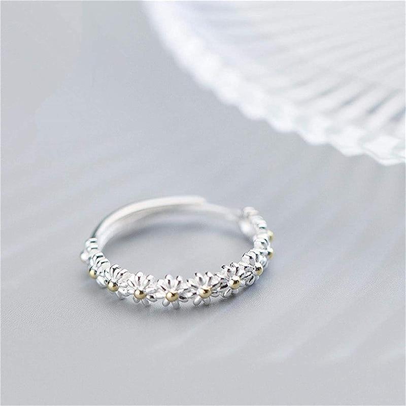 Flavia – Bague ajustable marguerite en argent émaillé