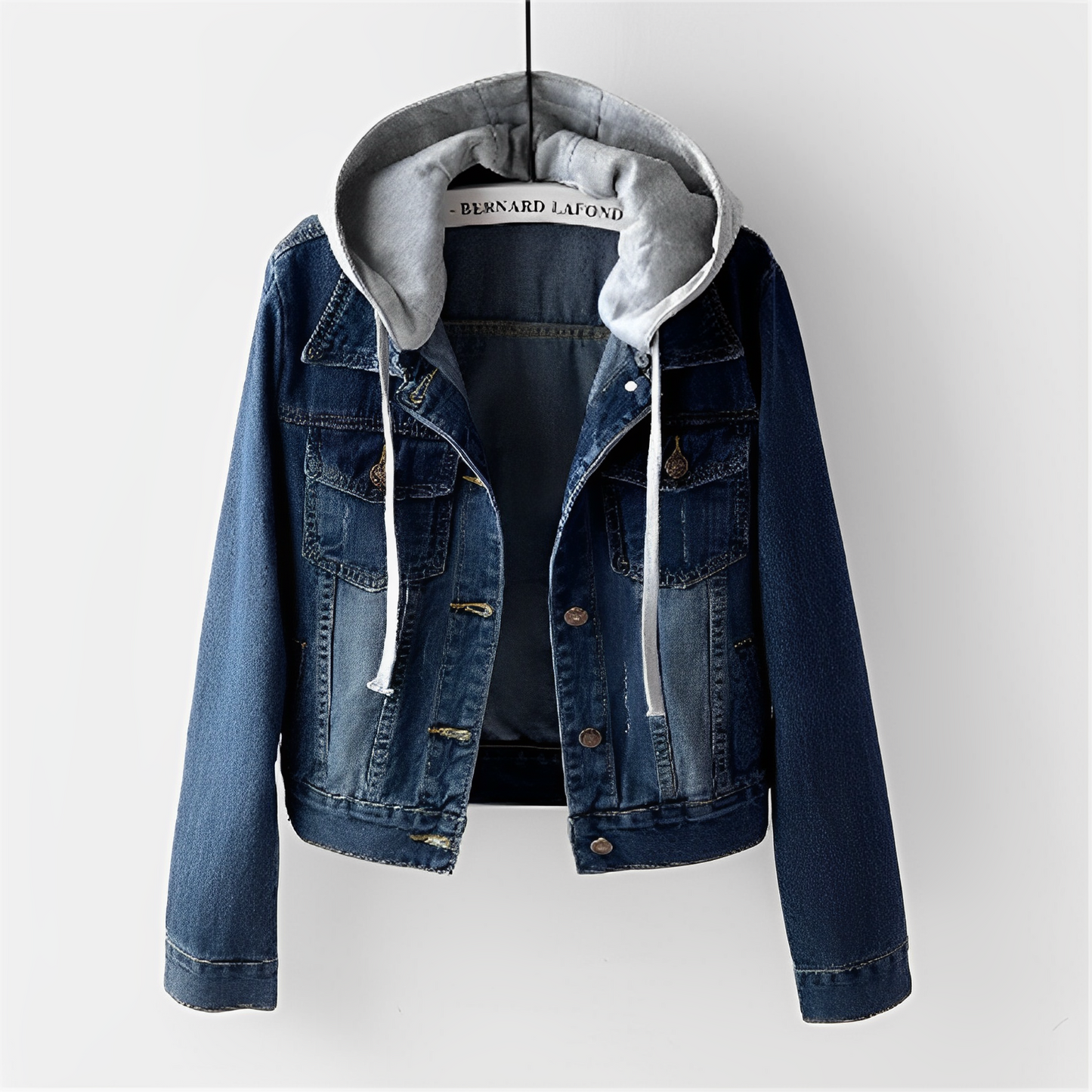 Adah - Long denim jacket with removable hood