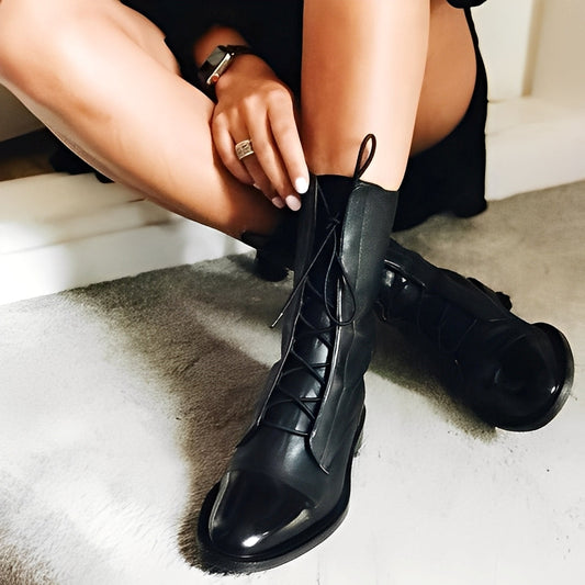 Léonce - Leather lace-up ankle boots for women