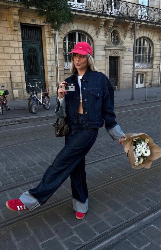 Clara – Ensemble en Denim avec Veste Trucker & Jean Taille Haute