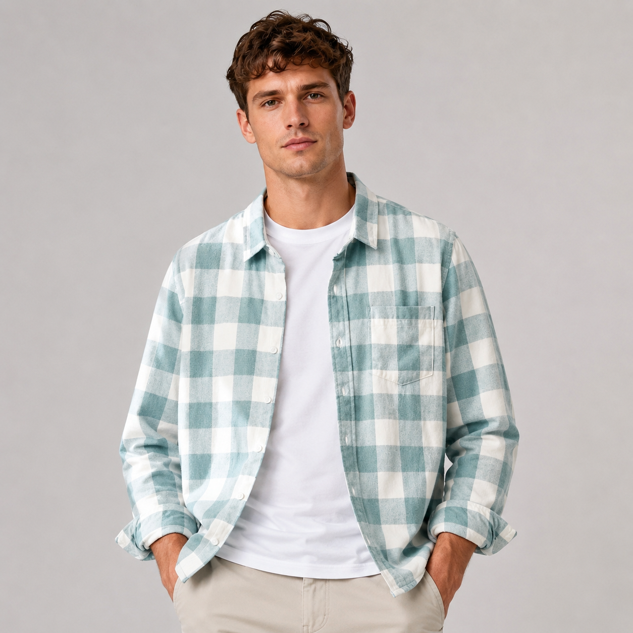 Martin - Chemise à carreaux élégante avec volants pour hommes
