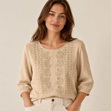 Gretchen - Blouse élégante brodée à manches 3/4 pour femmes