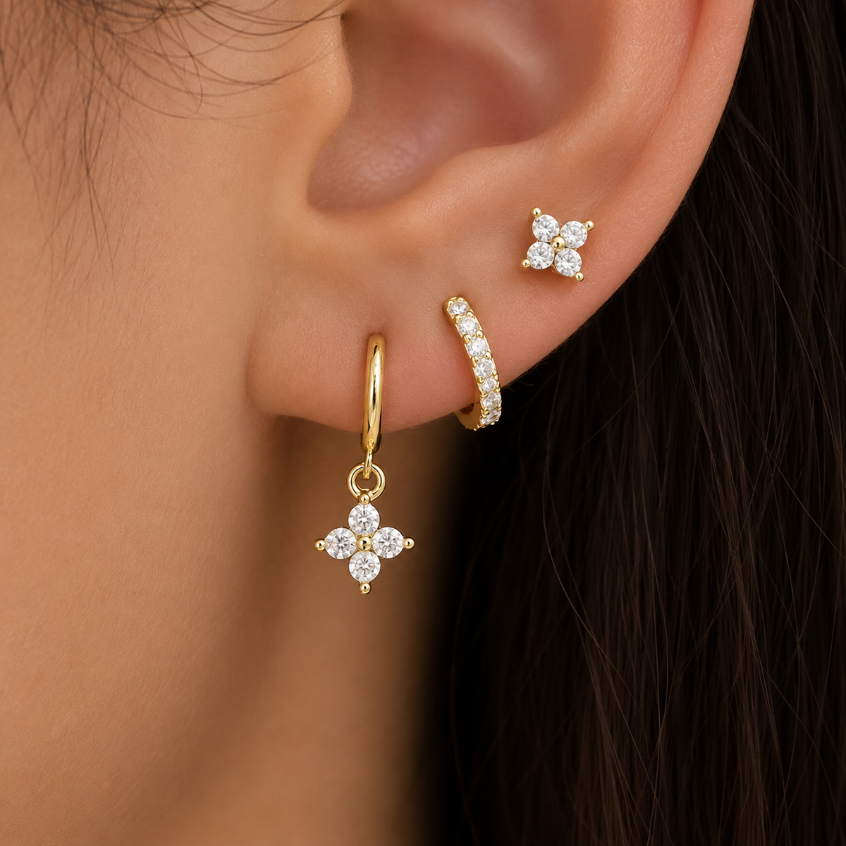Mariana – Ensemble de trois boucles d'oreilles avec zirconias