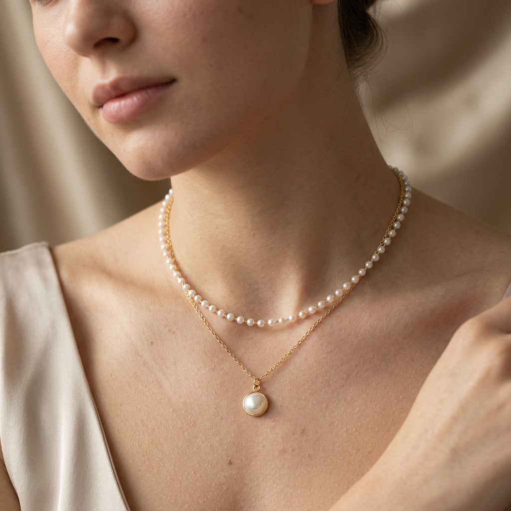 Auriane – élégant collier de perles et chaîne en or