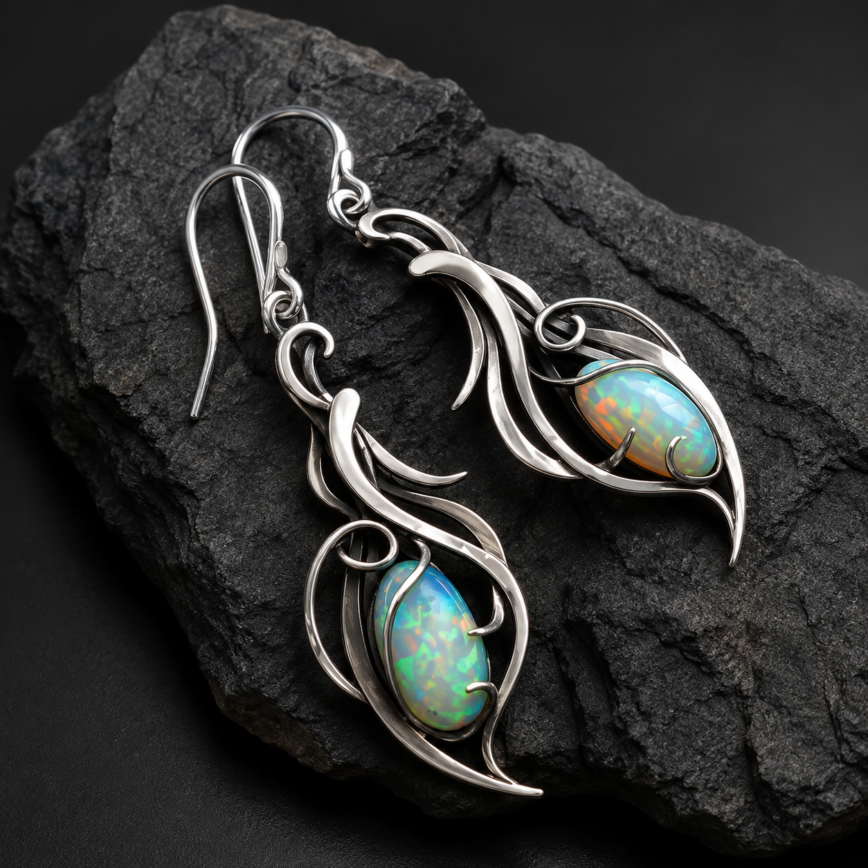 Tony – Boucles d'oreilles vintage en argent avec opale bleue