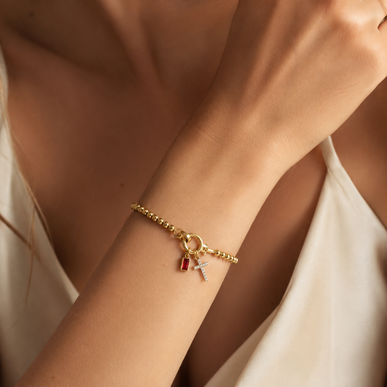 Eli – Bracelet de pierre de naissance avec pendentif en croix