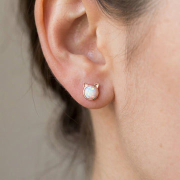 Sepideh - Boucles d'oreilles chat en pierre opale