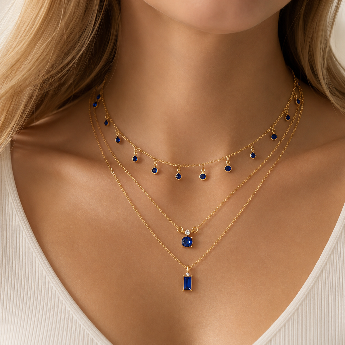Sylva – Collier vintage en or avec zirconias bleues