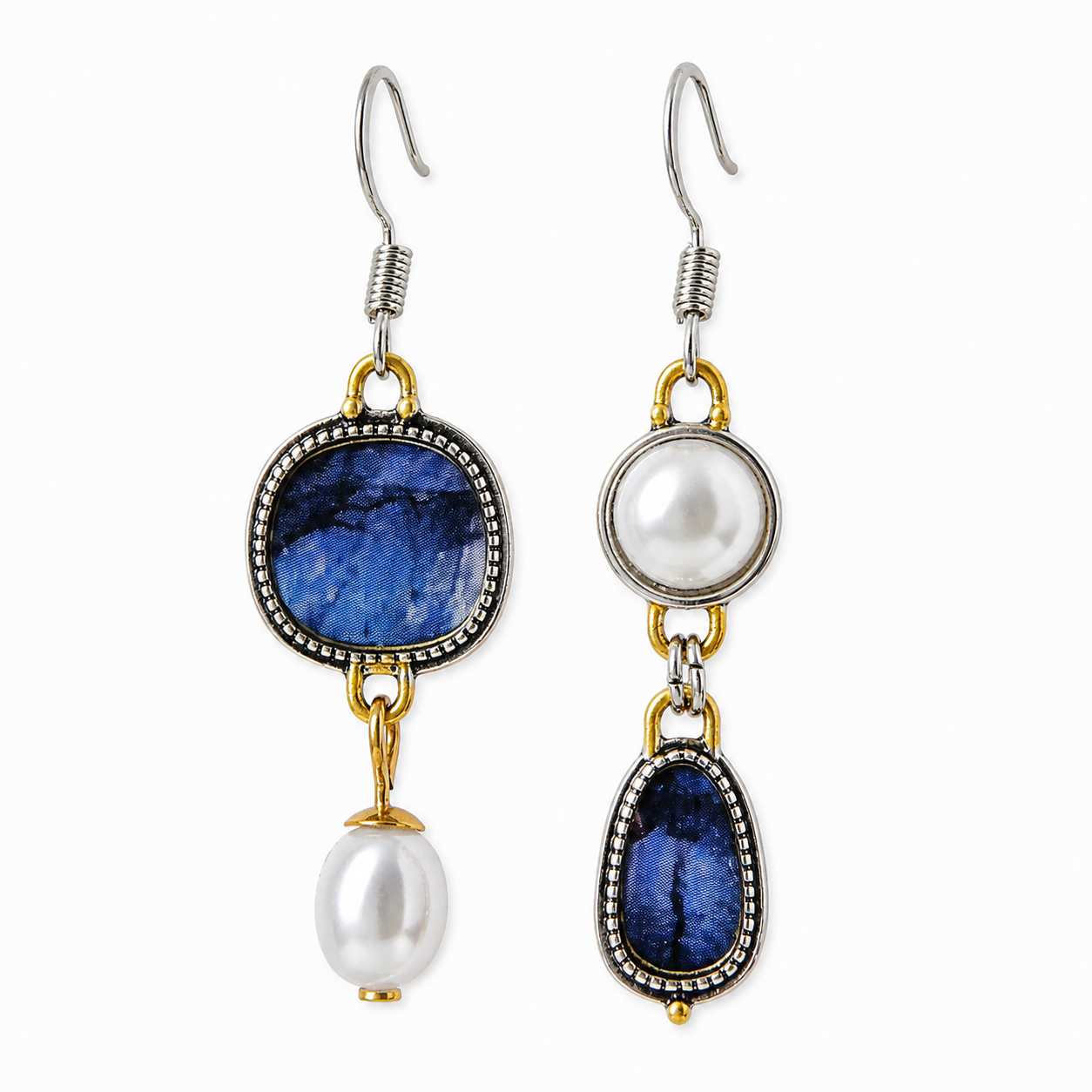 Maelis – Boucles d'oreilles vintage en pierre bleue et perles