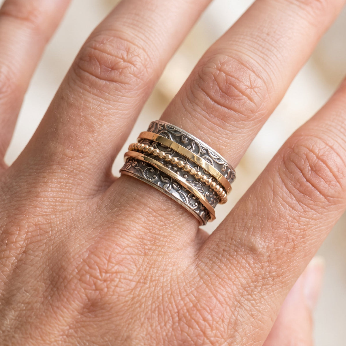 Shyla – Bague ancienne bicolore en or et argent
