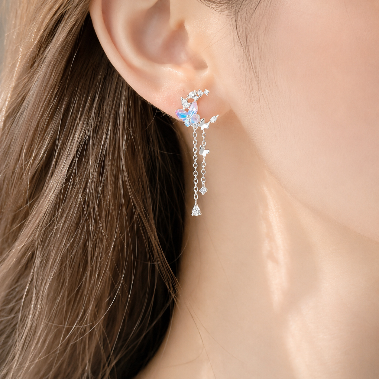 Nelly – Boucles d'oreilles en lune et papillon