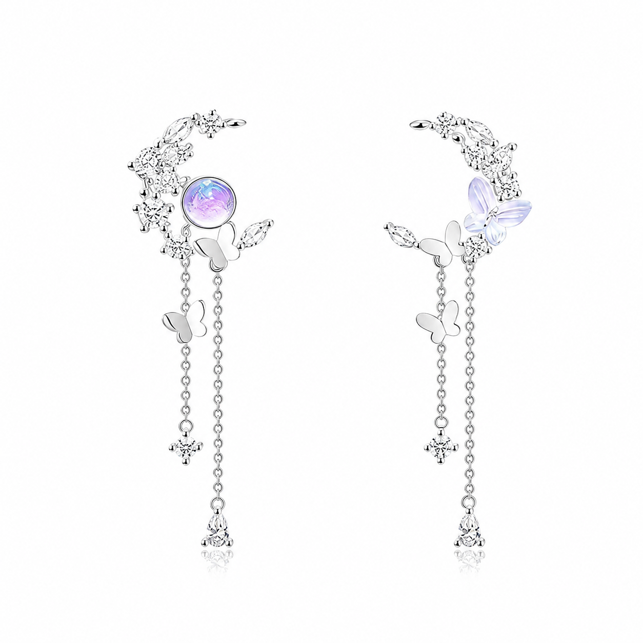Nelly – Boucles d'oreilles en lune et papillon