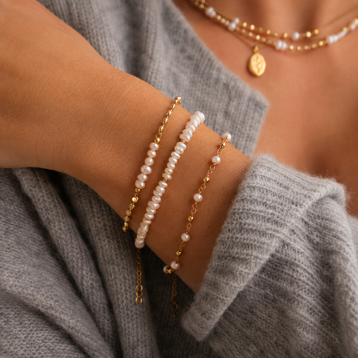 Siena - Bracelet de perles avec chaîne de disque
