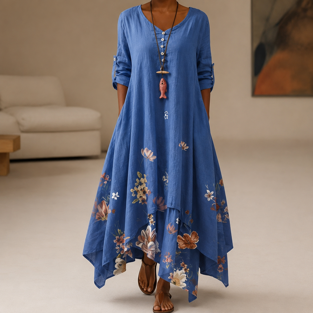 Belle - Robe élégante et ample avec imprimé pour femmes