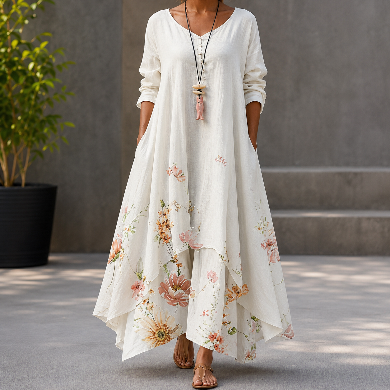 Belle - Robe élégante et ample avec imprimé pour femmes