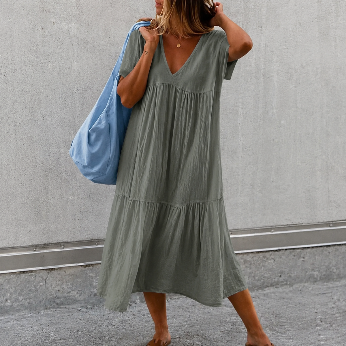 Deanna - Robe décontractée polyvalente et confortable avec col en V