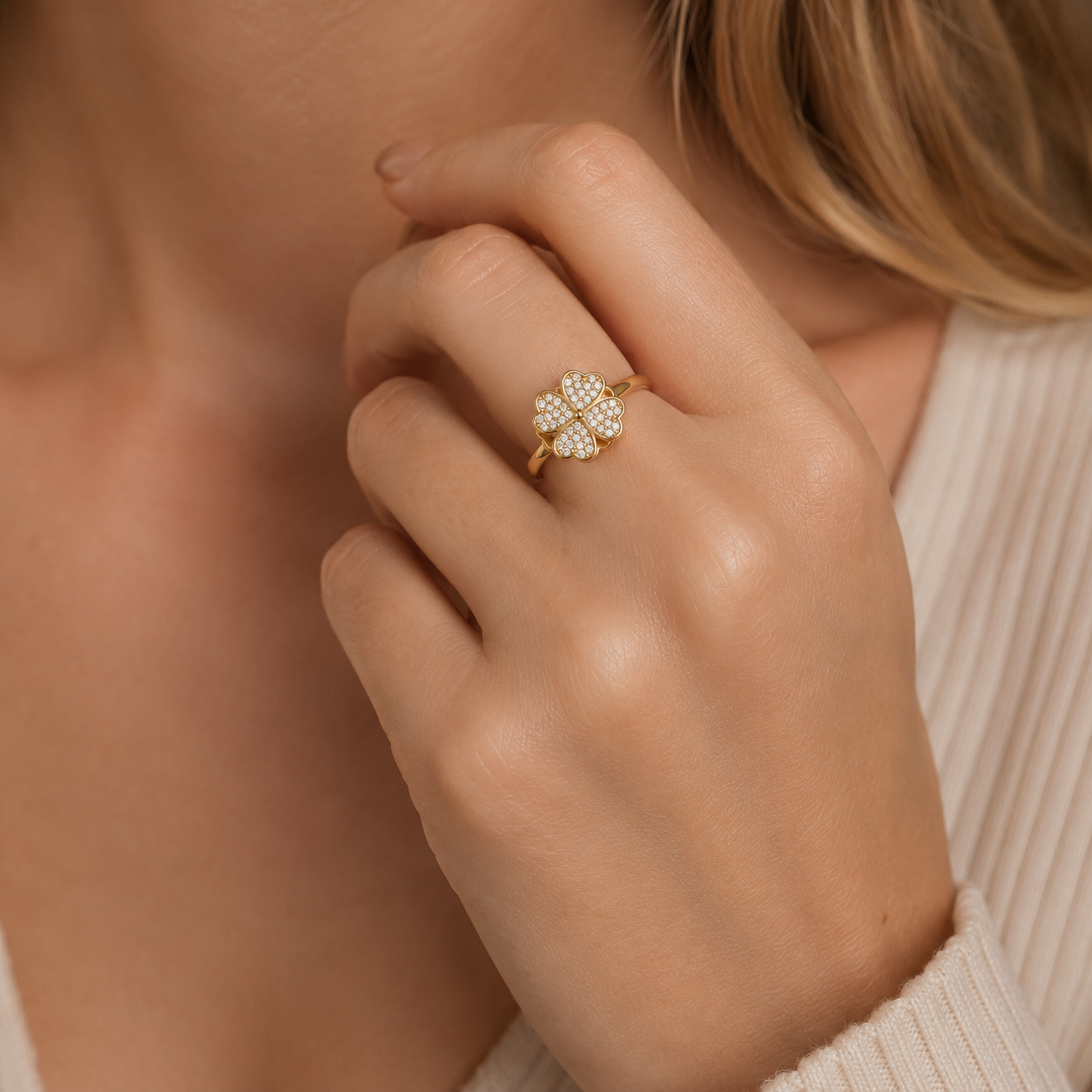 Dazel – Bague Tournante Antistress de Trèfle à Quatre Feuilles