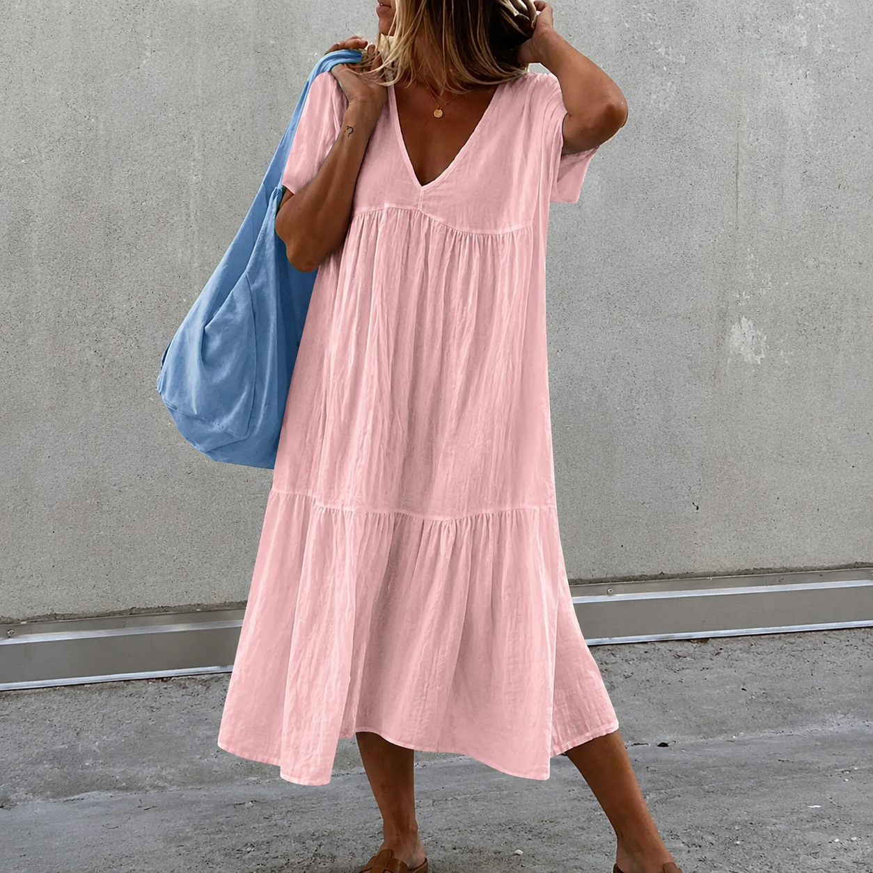 Deanna - Robe décontractée polyvalente et confortable avec col en V