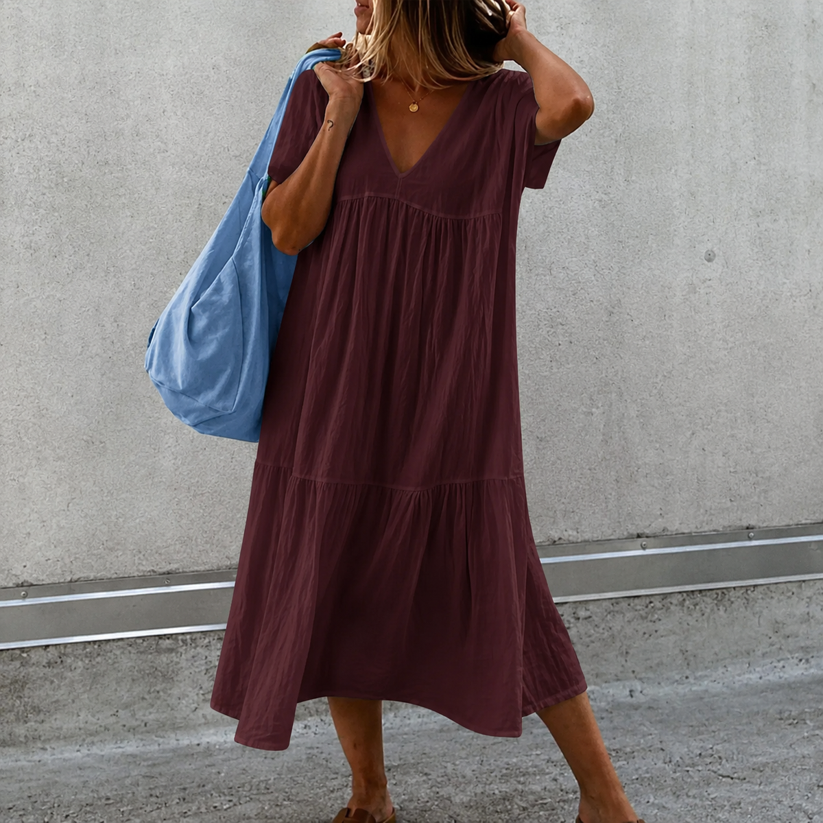 Deanna - Robe décontractée polyvalente et confortable avec col en V