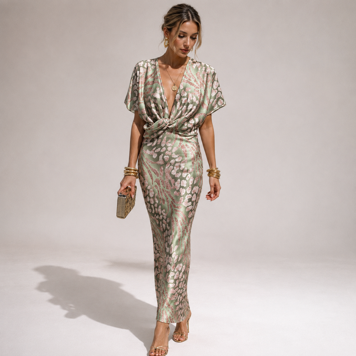 Teodora - Robe maxi glamour avec col en V pour femmes
