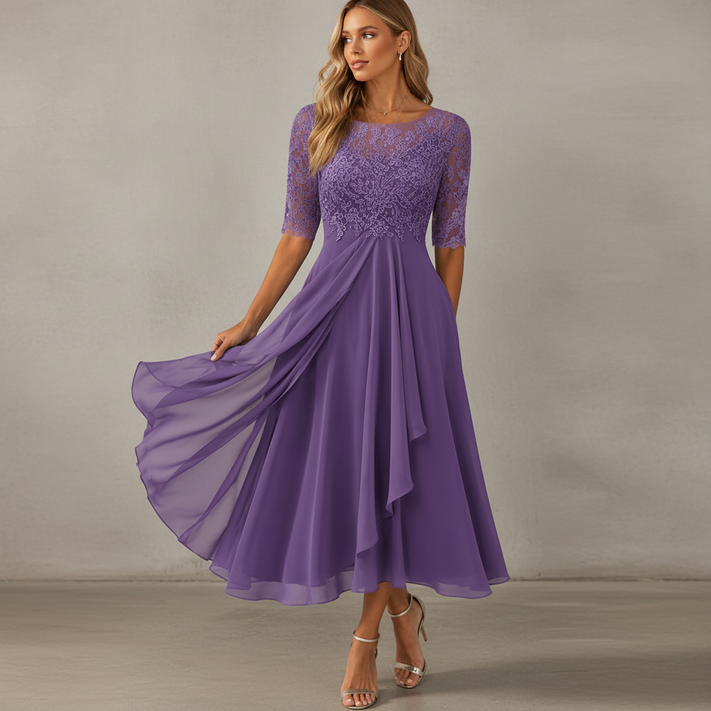 Yara - Robe midi en chiffon élégante