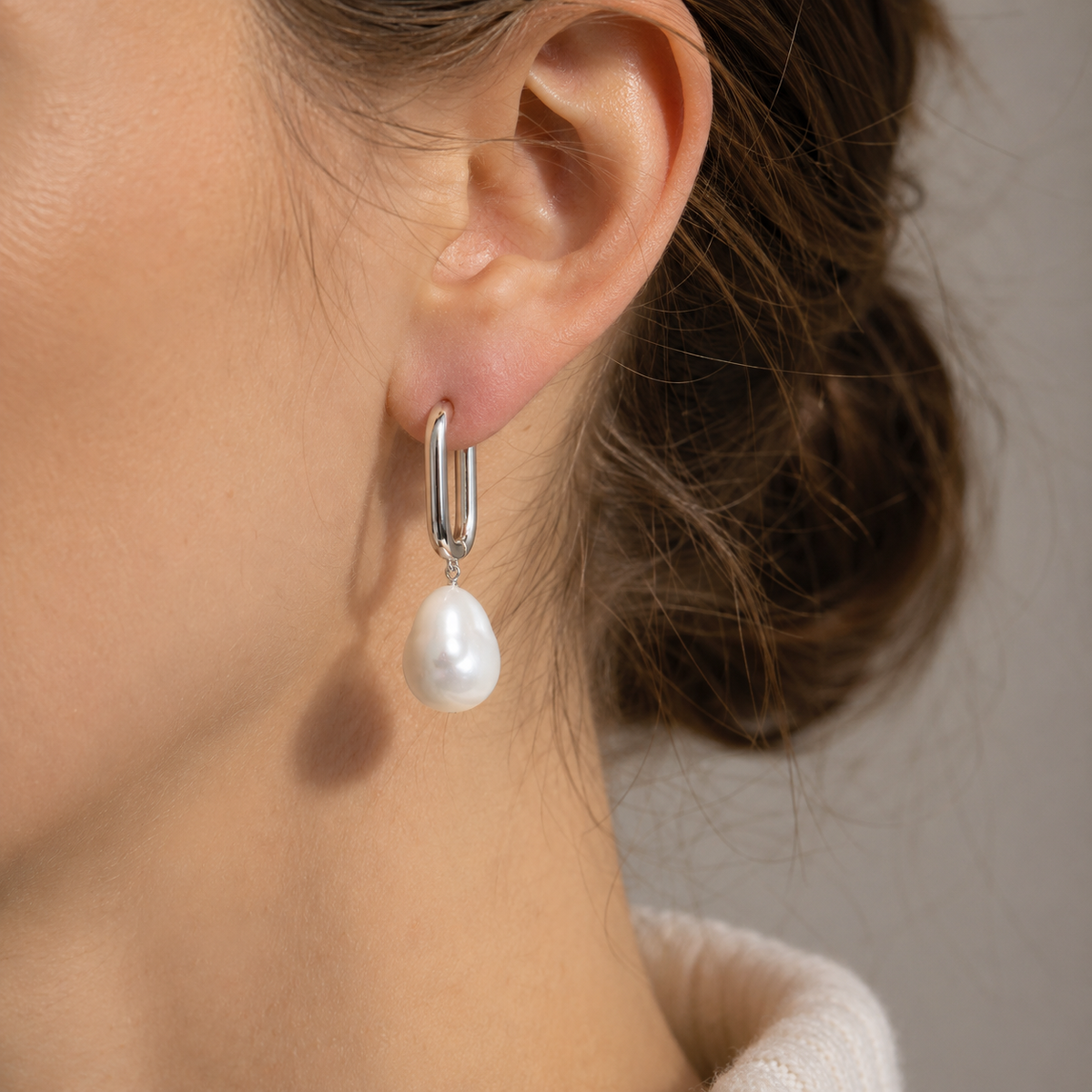 Esme - Boucles d'oreilles en perles rectangulaires argentées