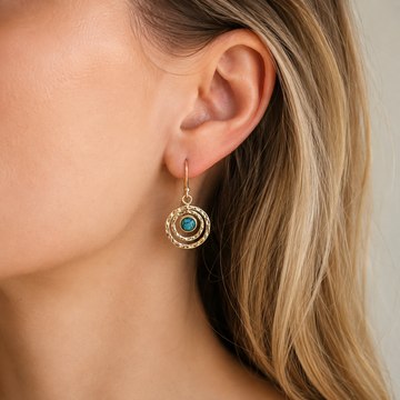 Nayah – Boucles d'oreilles Boho Saturne avec pierre turquoise, finition en argent et or