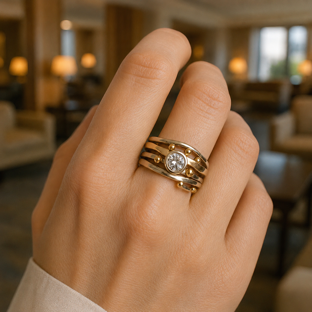 Dalia – Bague vintage dorée avec zirconia sertie