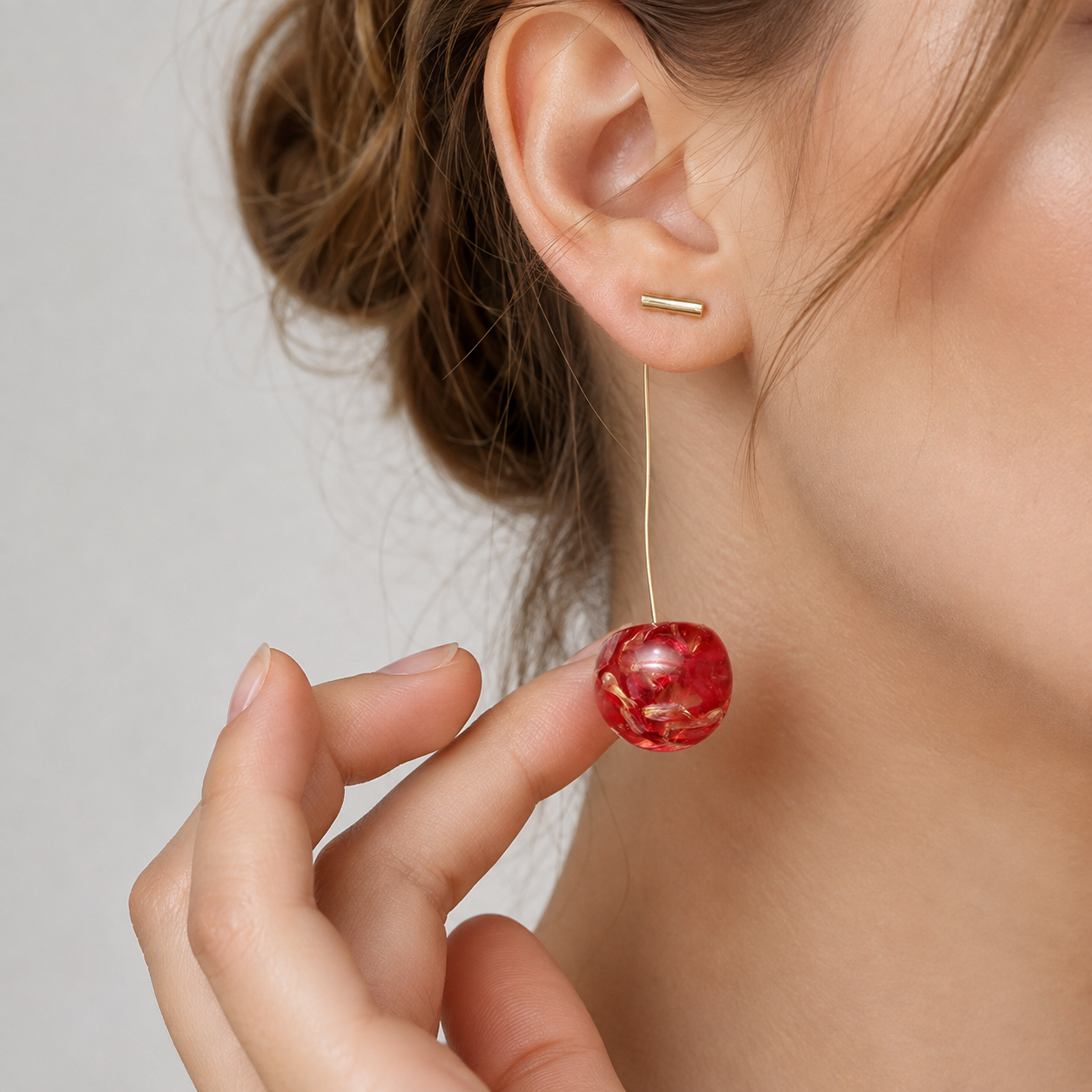 Cerise sèche - Boucles d'oreilles longues en cerise