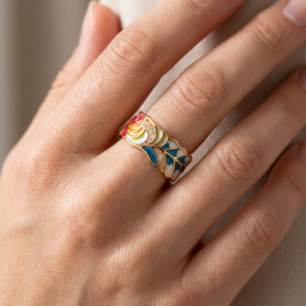 Isolde – Bague avec fleurs peintes à la main