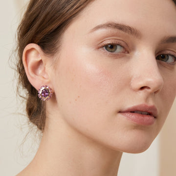 Saphira – Boucles d'oreilles dorées & zirconia violette