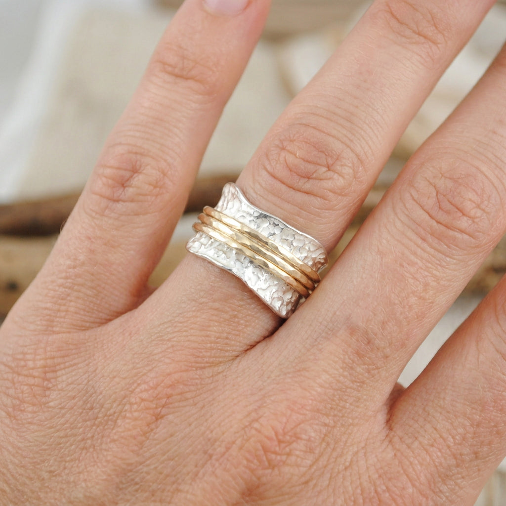 Bianca - Bague tournante intemporelle en or et argent