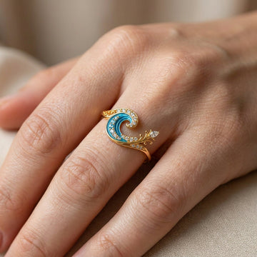Oryll – Bague ondulée avec éclat de cristal océanique