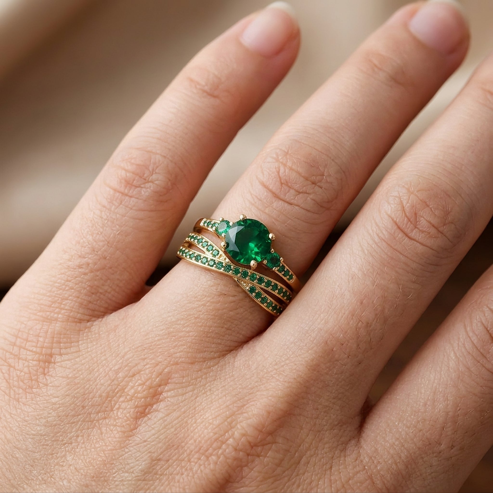 Ivy – Ensemble de Bagues avec Cristaux Verts